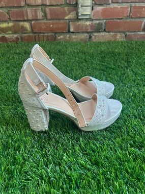 Embellished Silver Block Heel Sandals for Women